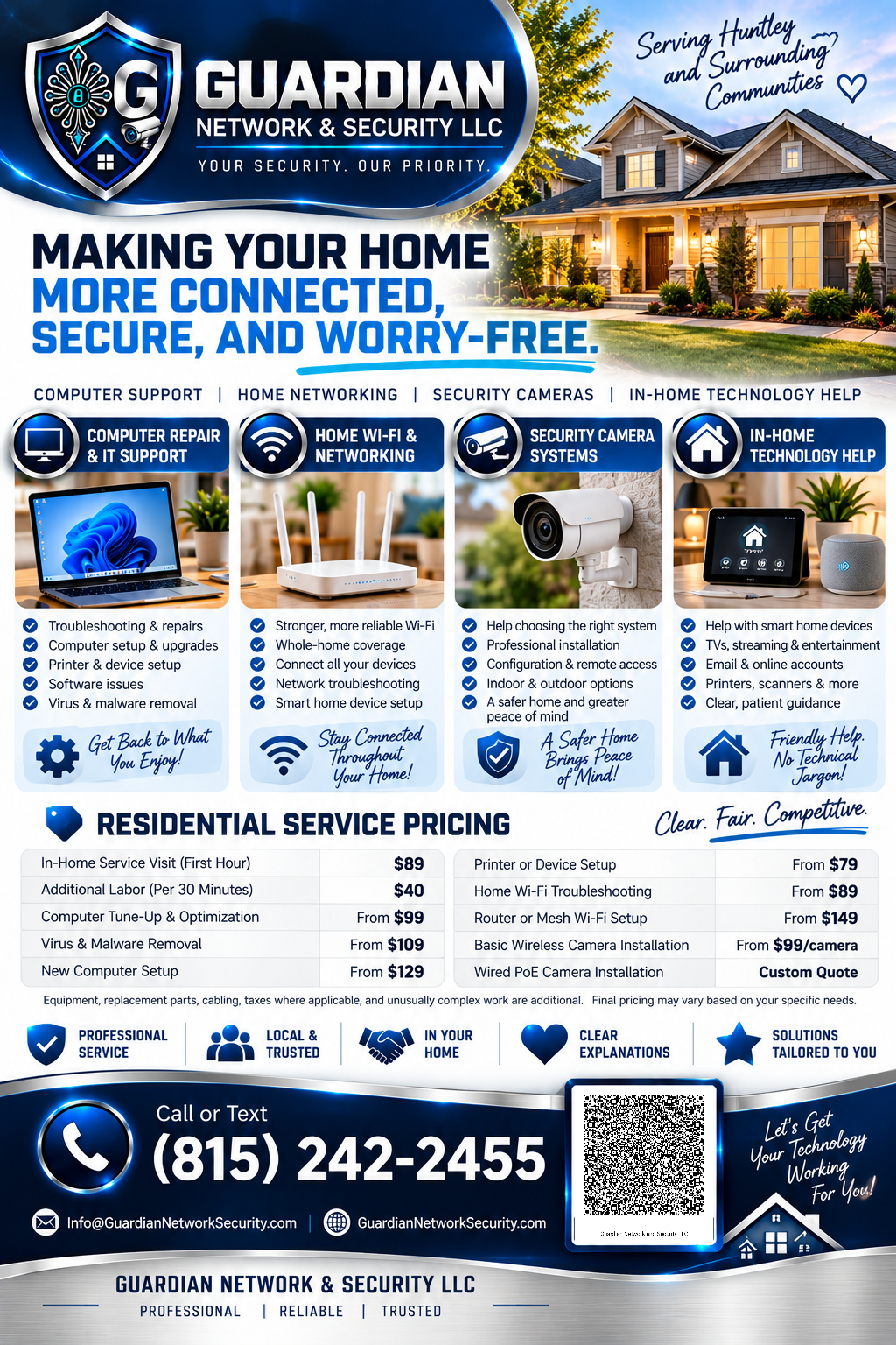 Guardian Network and Security residential services and pricing flyer